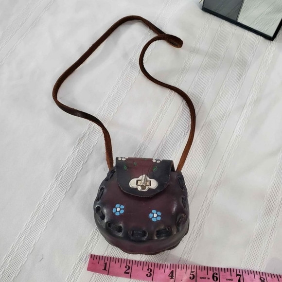 Vintage Genuine Leather Floral Embossed Tooled Hand Painted Mexican Mini Bag - Picture 8 of 8